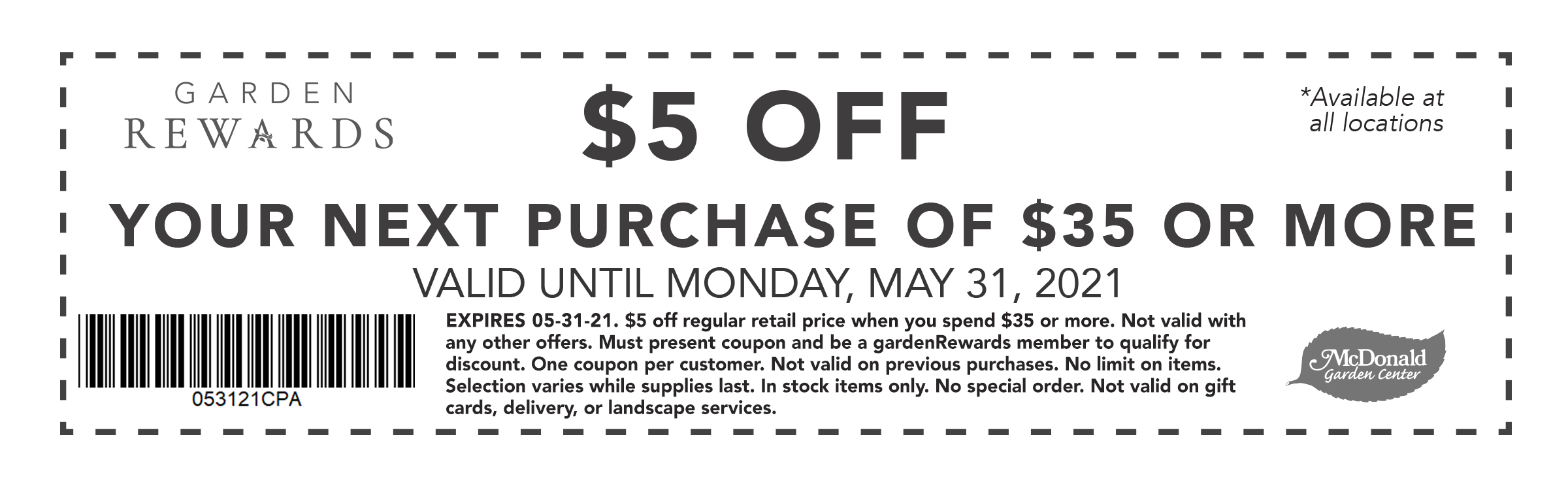 McDonald Garden Center Coupon $5 off $35