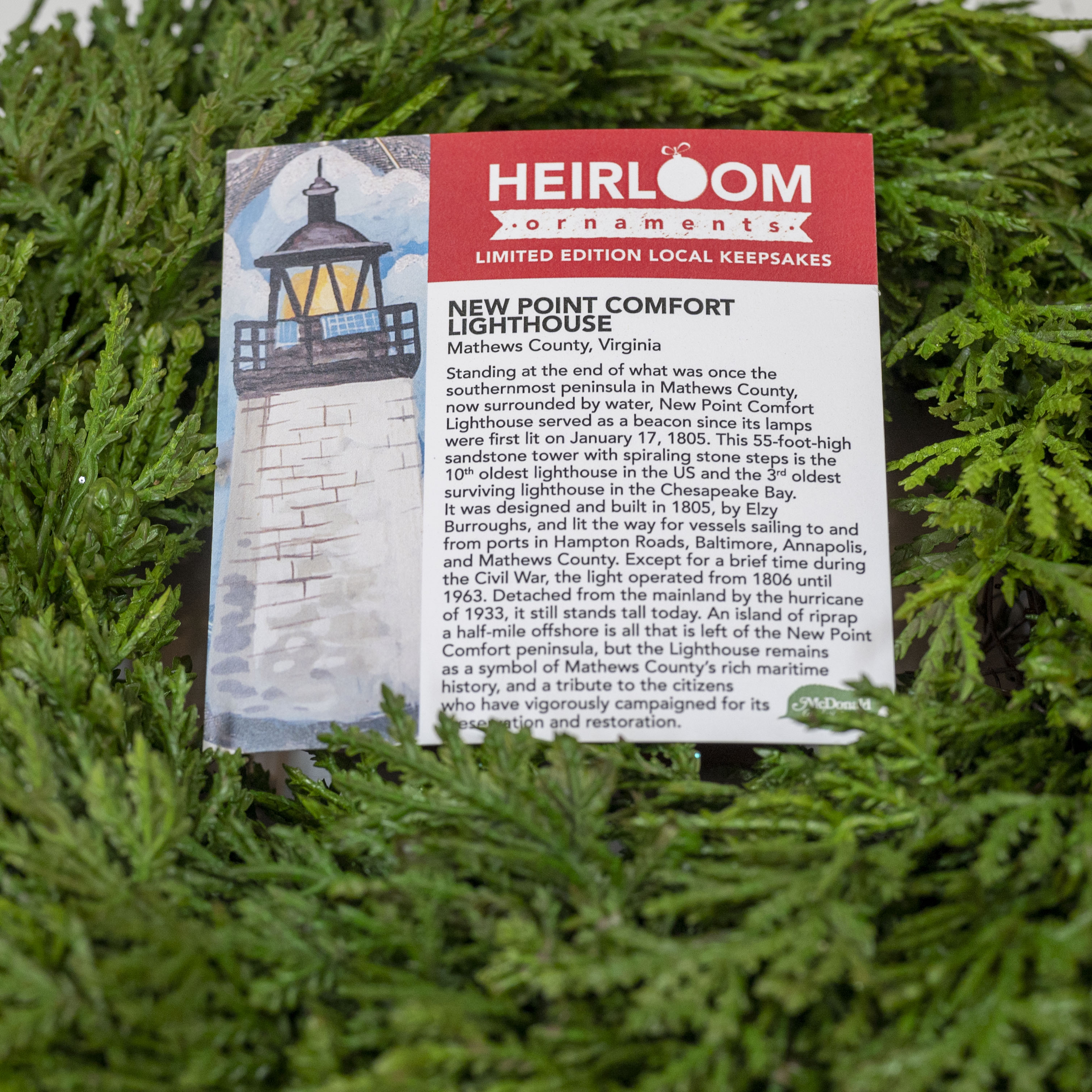 New Point Comfort Lighthouse Heirloom Ornament